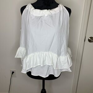 SHEIN White Flutter Sleeve Ruffled Blouse